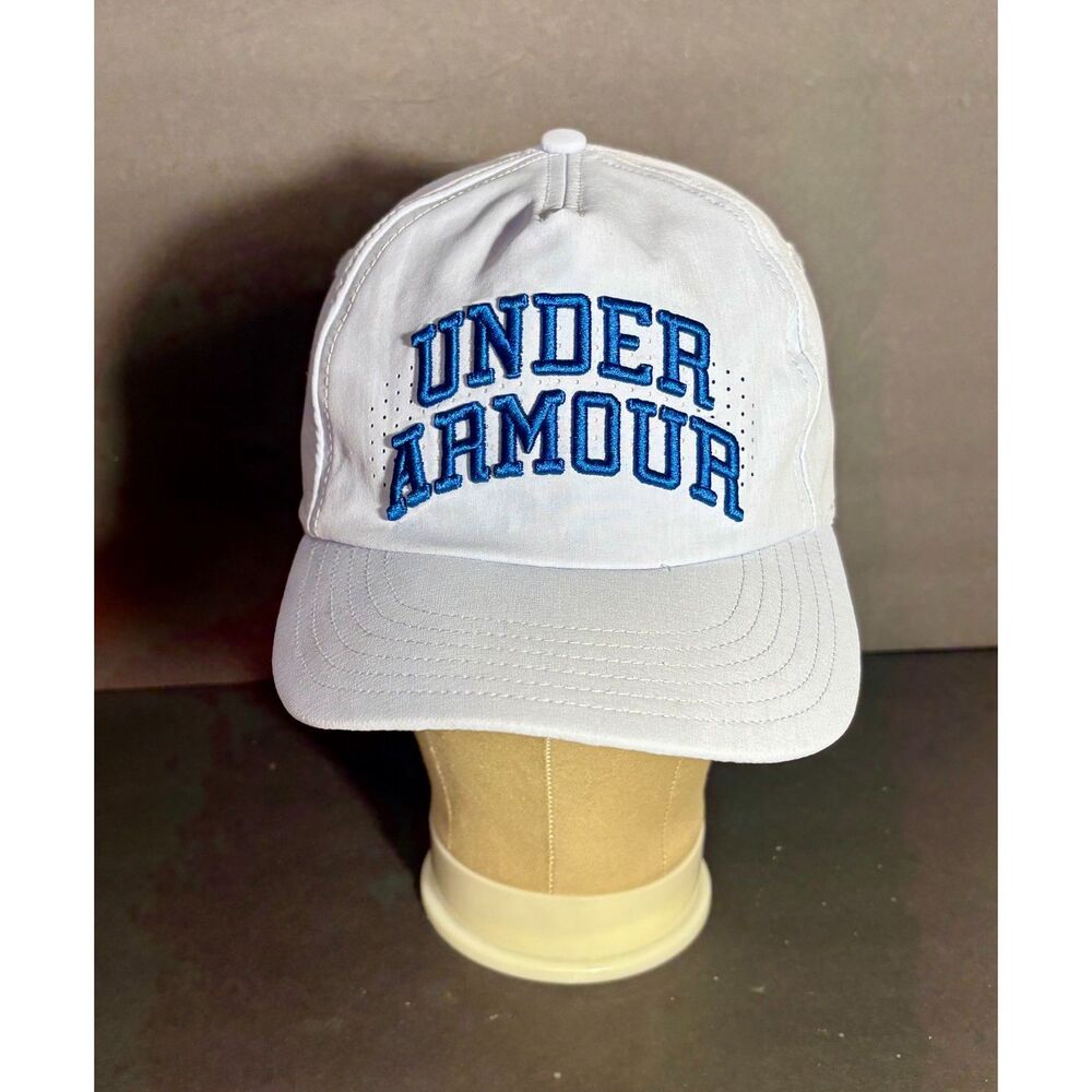 Under Armour UA Blitzing Adjustable Hat White Blue Logo OSFA Cap Golf